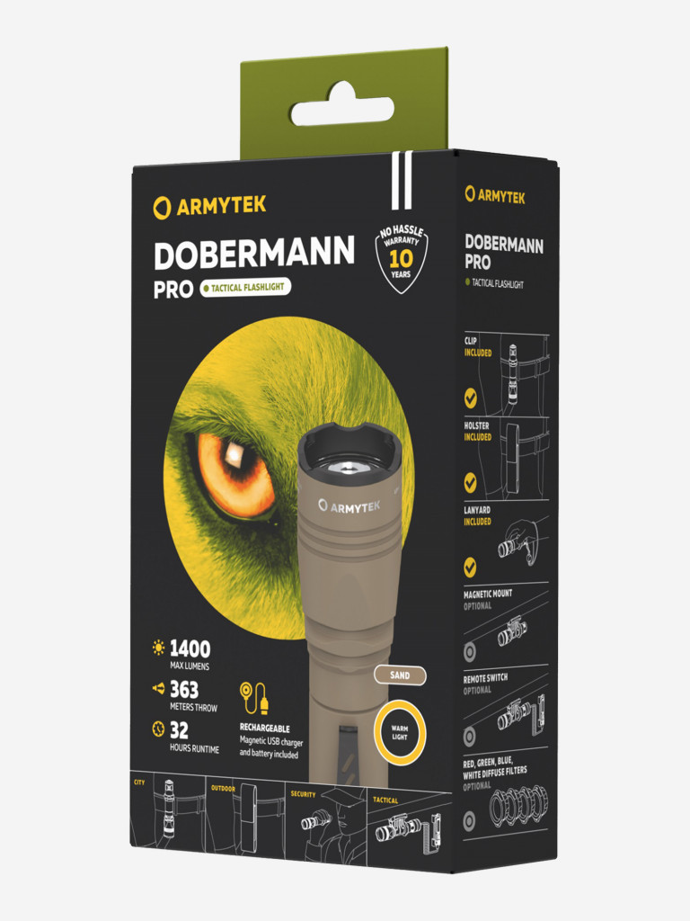 Фонарь ручной Armytek Dobermann Pro Magnet USB Sand, теплый свет