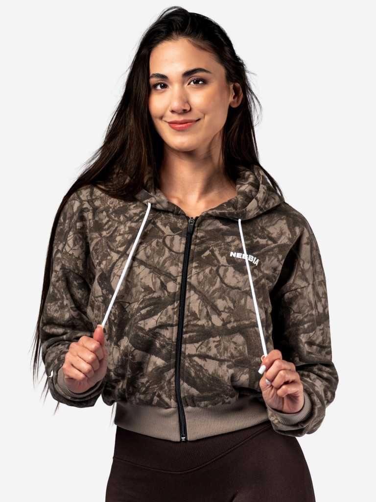 Толстовка женская NEBBIA Relaxed Zip Hoodie POWER 895 Light brown camo