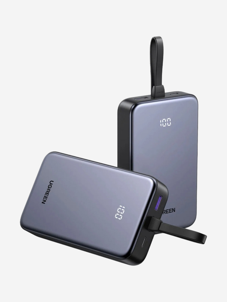 Внешний аккумулятор UGREEN PB505 (45762) 20000mAh Quick Charging Power Bank 20W со встроенным кабелем USB-C