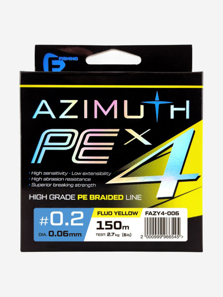 F-FISHING Шнур Azimuth PE X4 150м Fluo Yellow 0,06мм 2,7кг