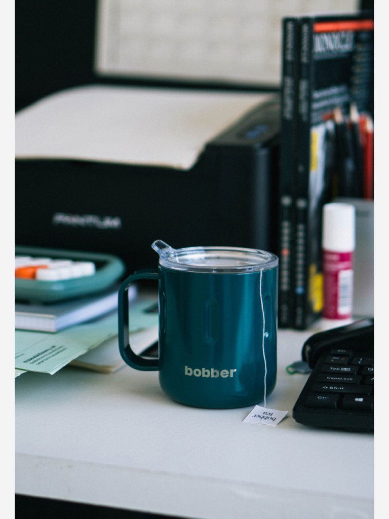 Вакуумная стальная термокружка с крышкой Bobber Mug 300 мл темно-бирюзовый тепло до 2 часов
