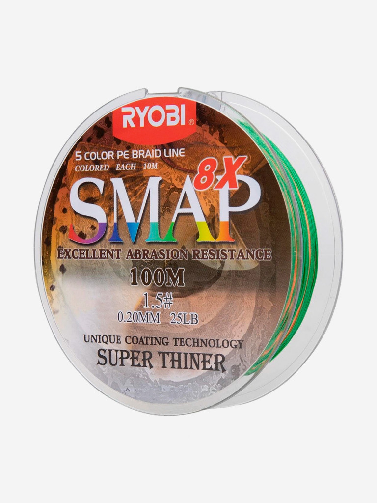 Шнур плетеный для рыбалки Ryobi SMAP PE8X, 100м, 0,205мм, 10кг, мультиколор