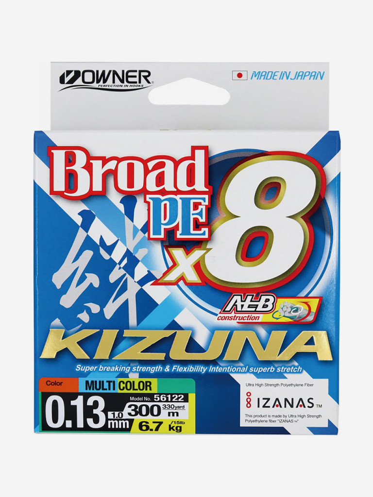 Шнур OWNER Kizuna X8 Broad PE multi color 10м 300м 0,13мм 6,7кг