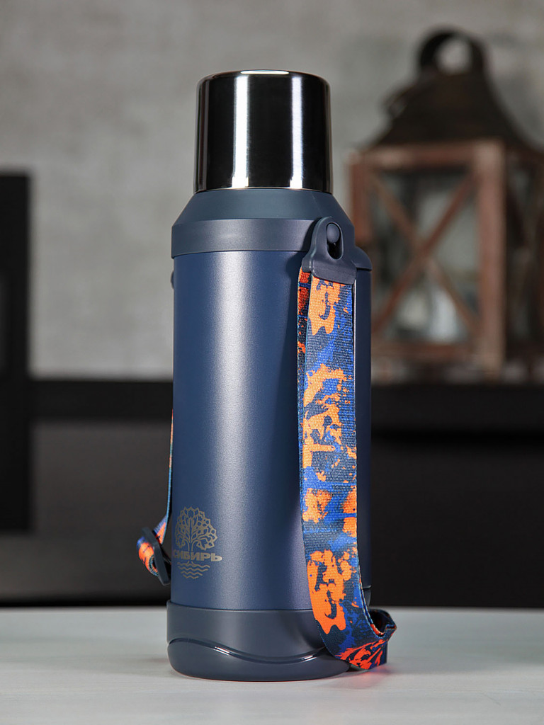 Термос 1.8л СИБИРЬ "Синий лен" с плечевым ремнем
