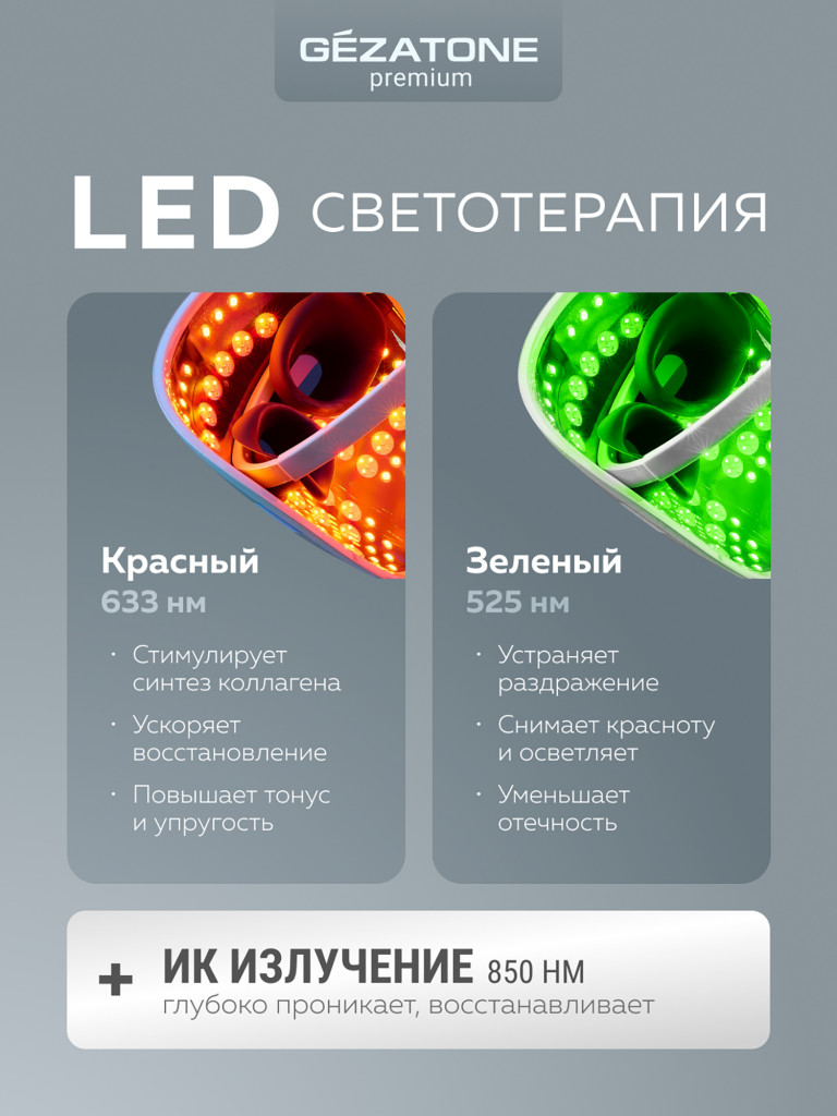 Светодиодная маска для омоложения лица, LED маска против морщин и воспалений, m1050, Gezatone