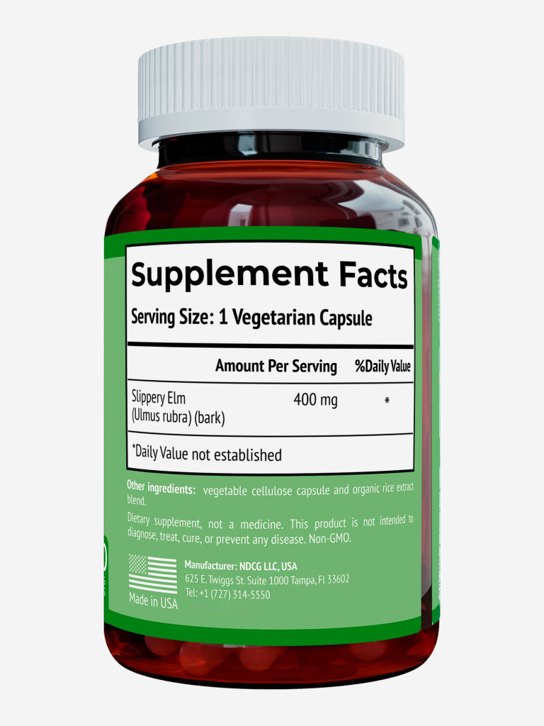 Slippery Elm Скользкий вяз (ржавый) NDCG, 400 мг, 100 капсул