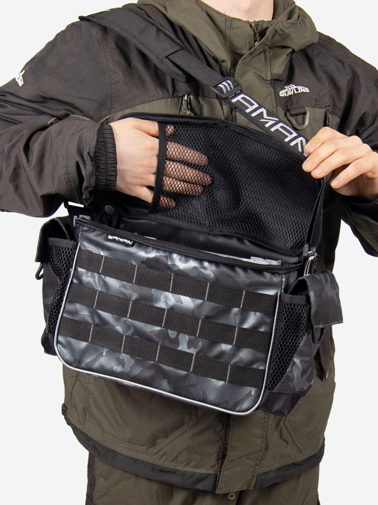 Сумка рыболовная Yaman Base Lure Bag L, 36х22х15 см, цвет серый камуфляж + 3 коробки LUNO.