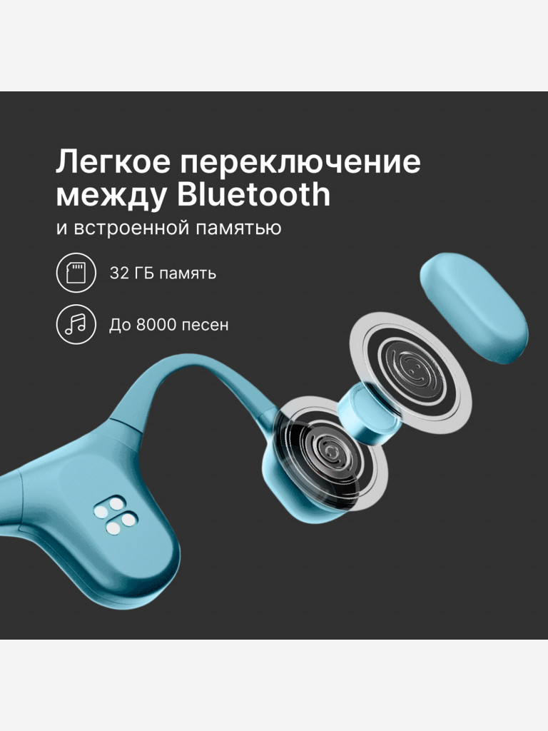 Беспроводные водонепроницаемые наушники с костной проводимостью Mojawa Run Plus Blue