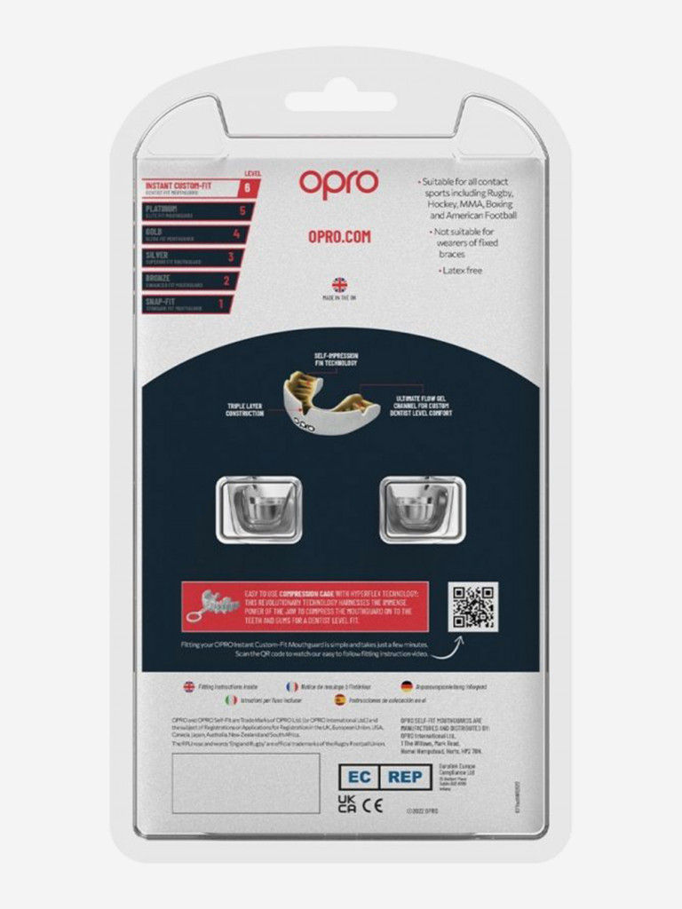 Детская боксерская капа, спортивная, защитная для зубов OPRO Instant Custom-Fit - Clear