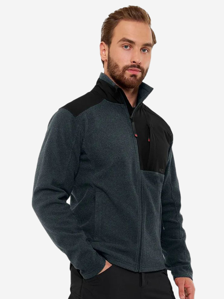 Кофта мужская на молнии HUT URMAN флисовая, для охоты и рыбалки, темно-серый / черный