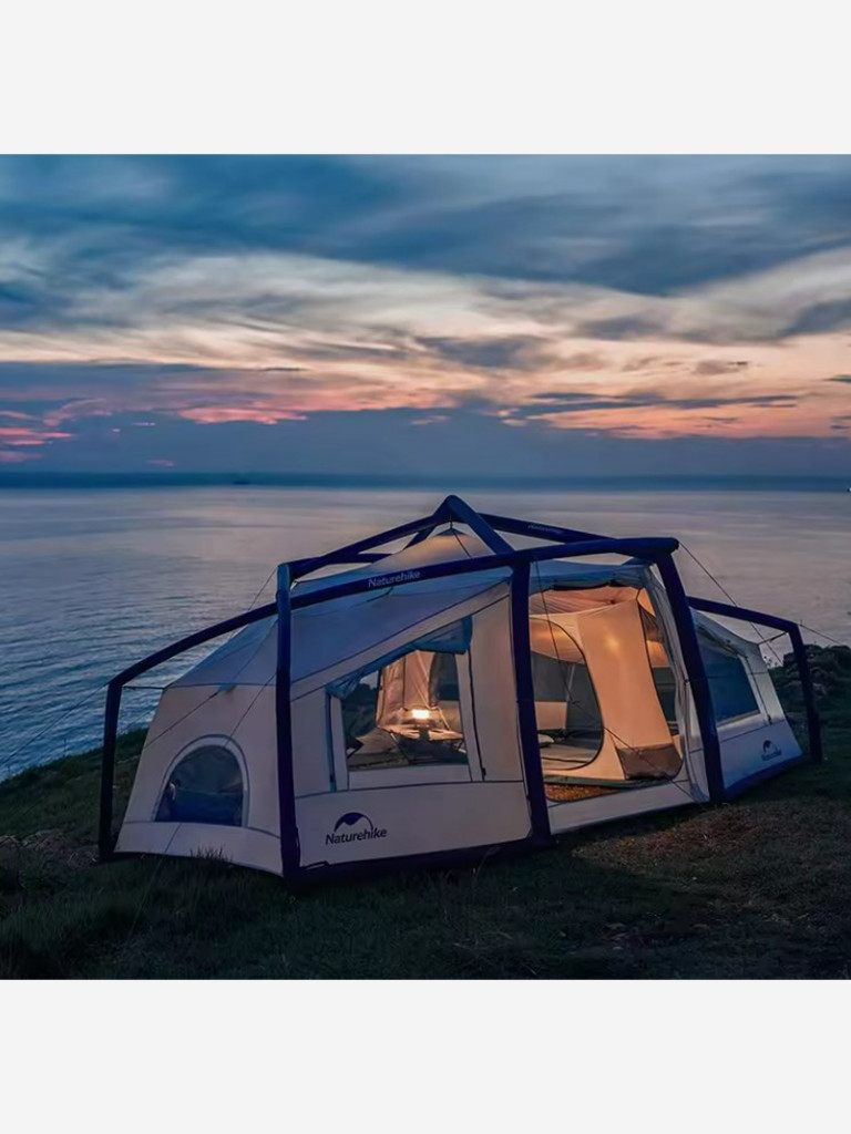 Палатка Naturehike Lingfeng Air 12.0 2-местная, быстросборная, надувной каркас, бело-голубая