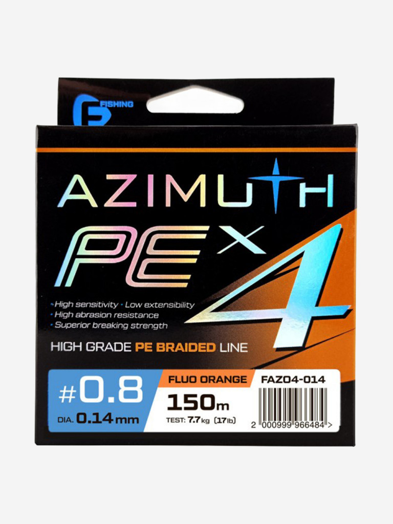F-FISHING Шнур Azimuth PE X4 150м Orange 0,14мм 7,7кг