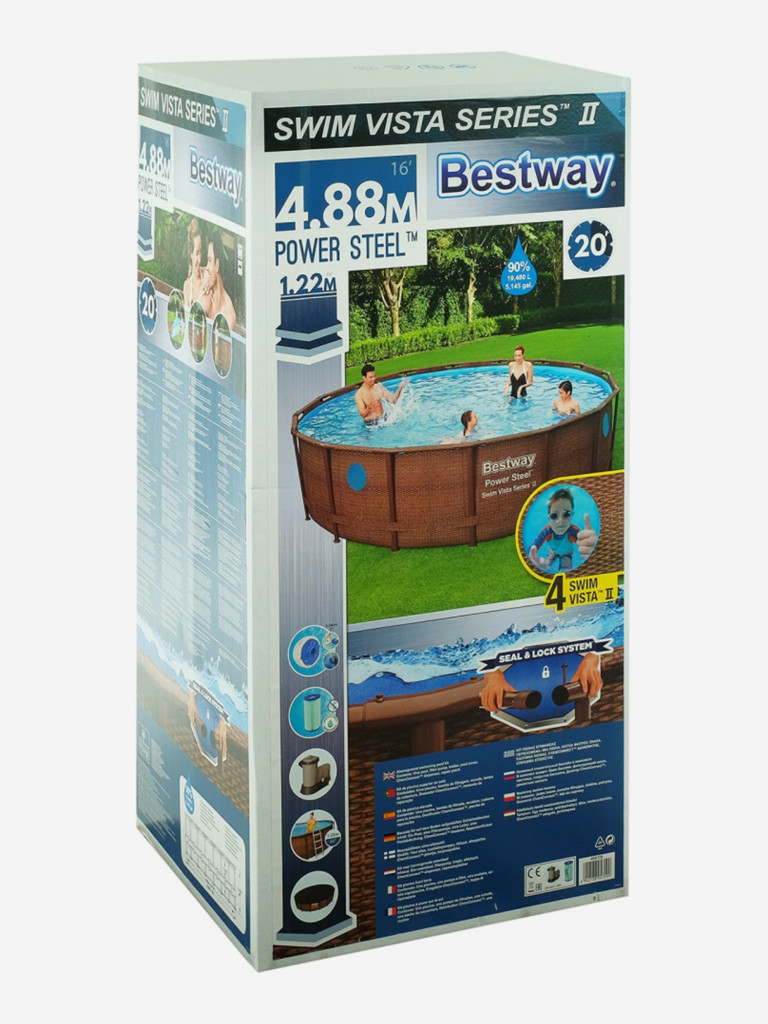 Каркасный бассейн Bestway 56725 Power Steel (488х122см) + фильтр-насос, тент, лестница