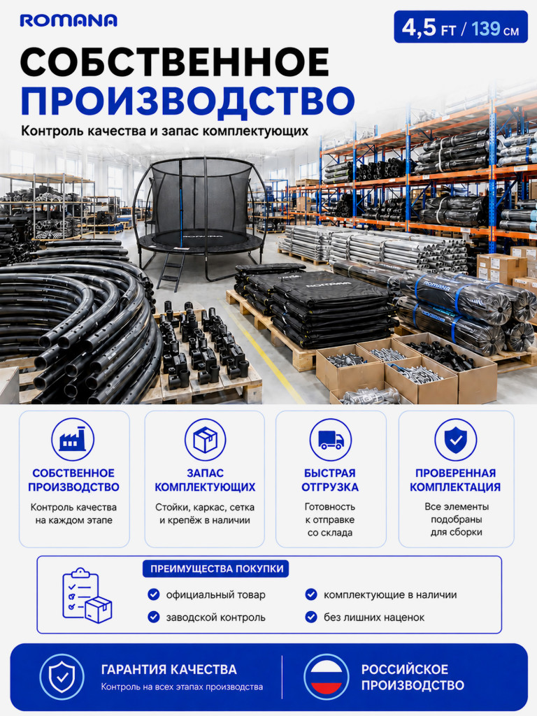 Батут 139 см с защитной сеткой детский для улицы и дома