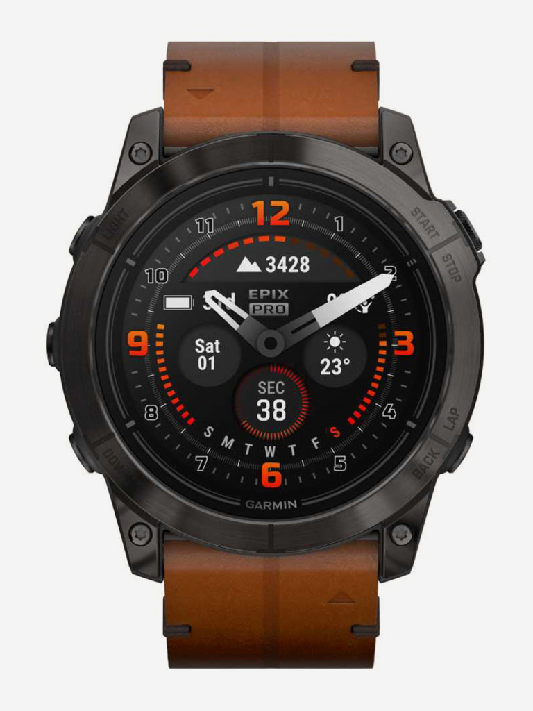 Спортивные часы Garmin EPIX PRO (Gen 2) Sapphire Edition 51 мм, титановый угольно-серый, DLC, коричневый кожаный ремешок