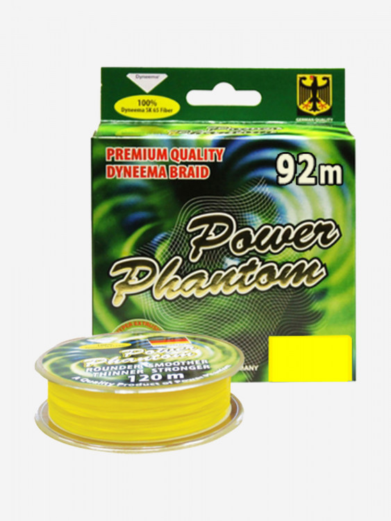 Шнур для рыбалки Power Phantom 4x, 92м, желтый, 0,30мм, 35,7кг