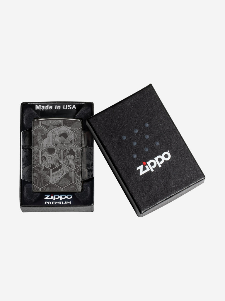 Зажигалка бензиновая ветроустойчивая Zippo Mushroom Skulls High Polish Black