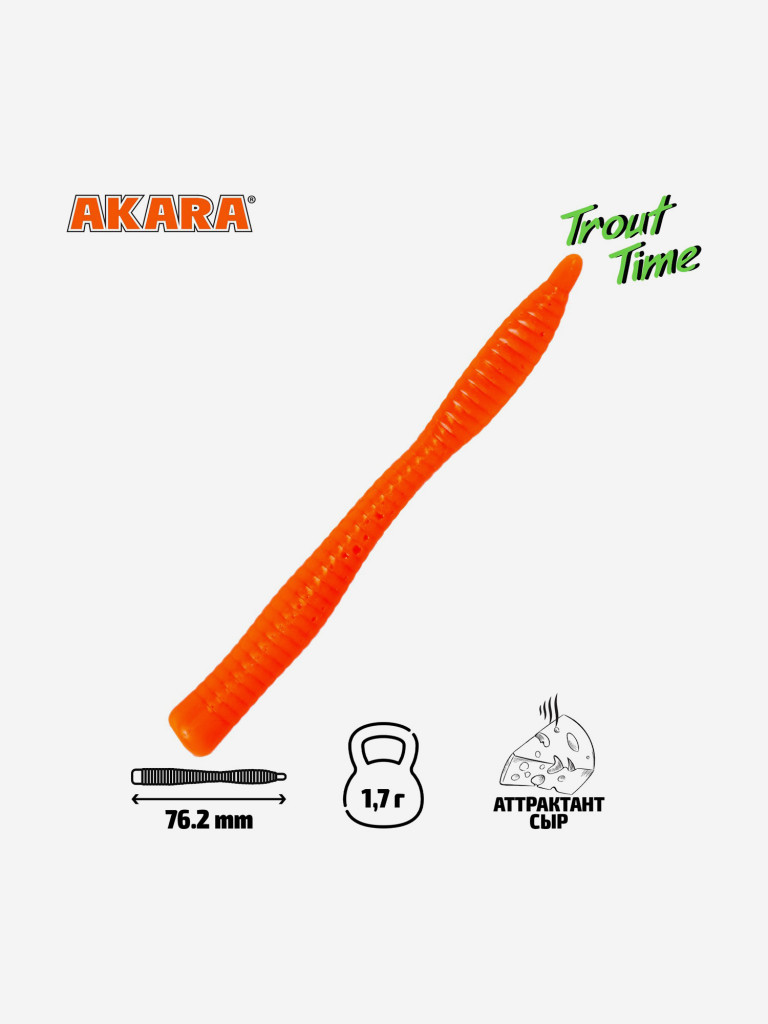 Силиконовая приманка Akara Trout Time WORM 3 100, Cheese (20 шт.)