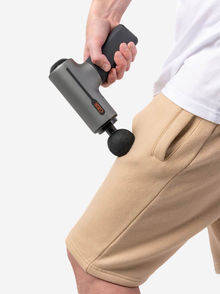 Перкуссионный массажер для тела GESS Revolver Plus, массажный пистолет, ударный, 5 насадок, уникальная насадка с прогревом
