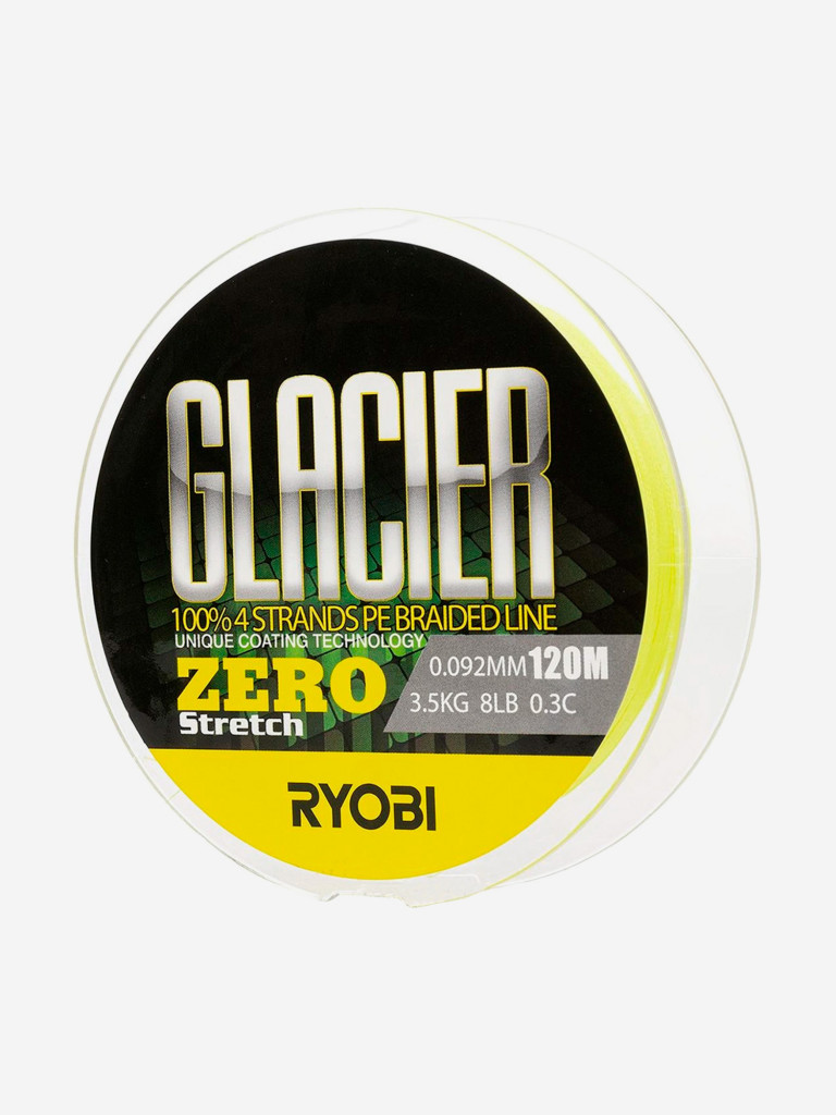 Шнур плетеный для рыбалки Ryobi GLACLER ZERO 120м, 0,092мм, 3,5кг, желтый