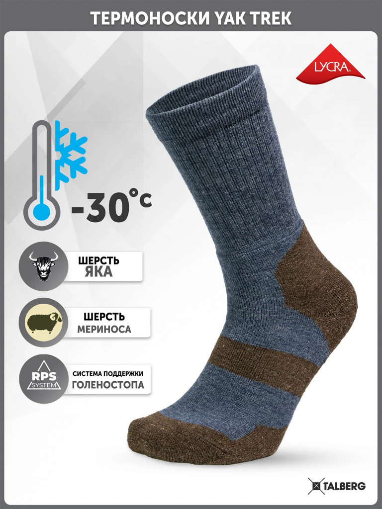 Термоноски треккинговые Talberg Yak Trek до -30 C, 36-38, синий
