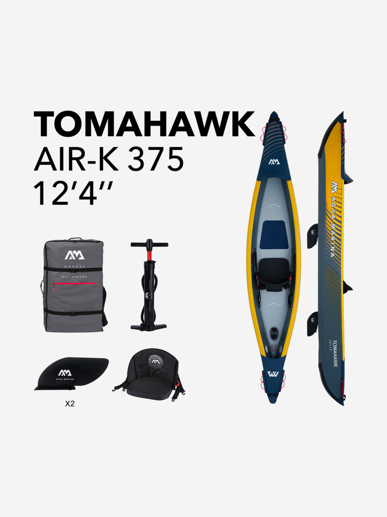 Надувной каяк Aqua Marina TOMAHAWK AIR-K, 375 см, Одноместный каяк