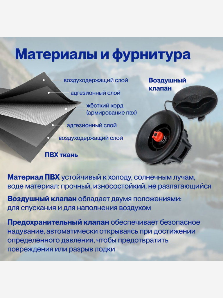 Лодка надувная для рыбалки ПВХ Лодки Поволжья H-300 НД под мотор, двухместная гребная, серо-черная