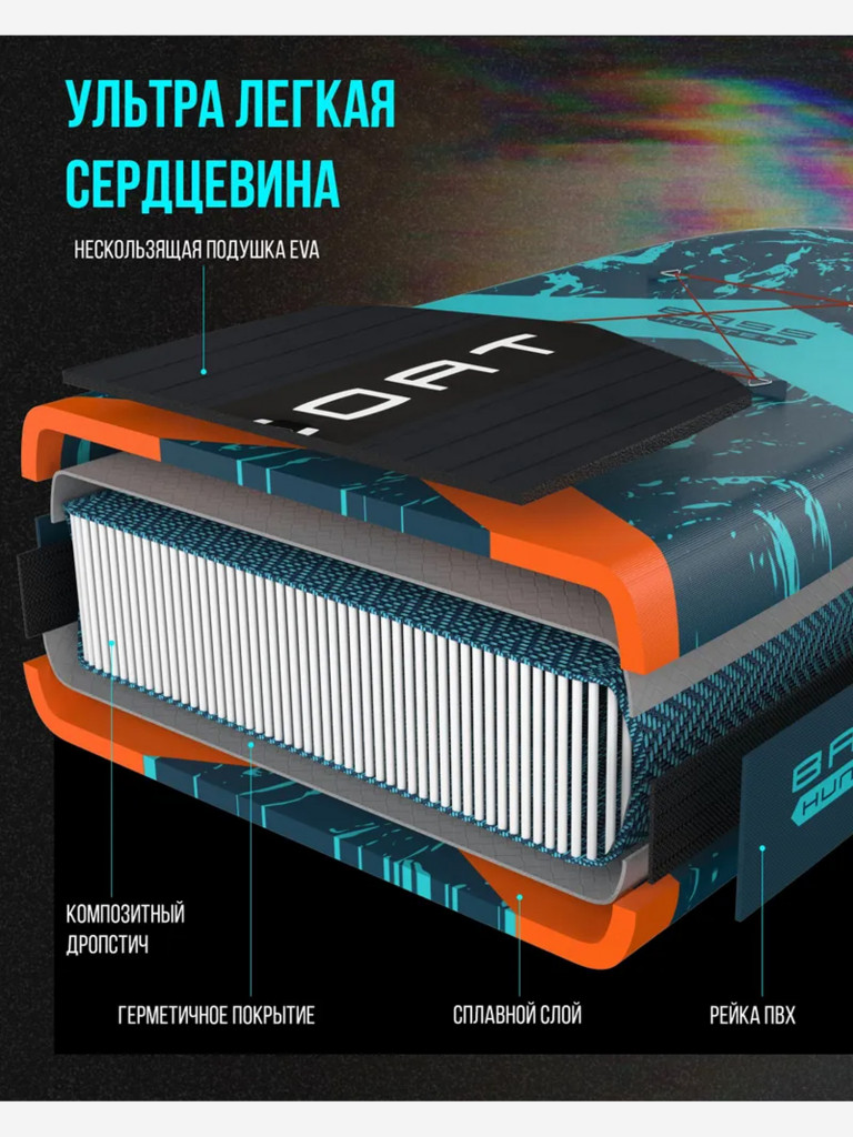 Надувная двухслойная SUP-доска MYBOAT BASS HUNTER PRO, 11' 351*86*15 см, сапборд