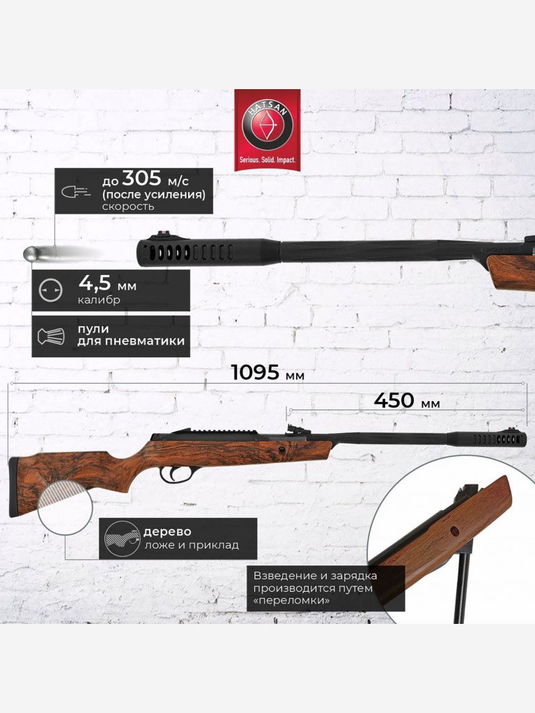 Винтовка пневматическая Hatsan Alpha W 3 Дж. Кал. 4,5мм (переломка. Дерево)