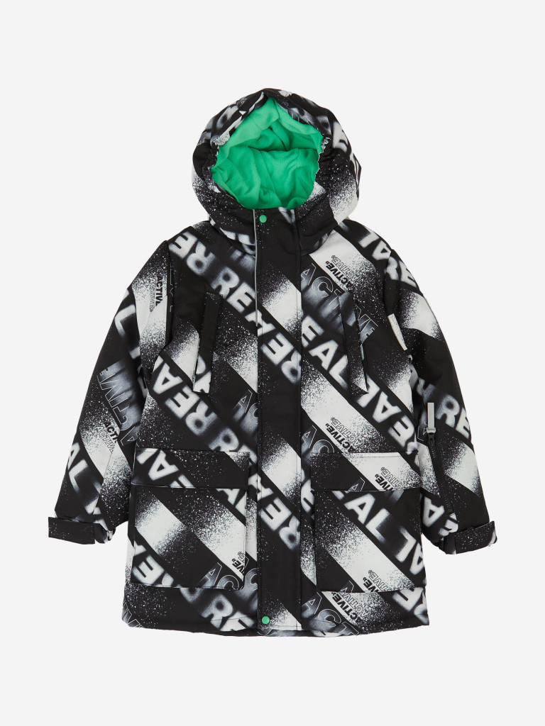 Пальто зимнее непромокаемое с капюшоном и вшитыми бретелями мультицвет для мальчика Button Blue