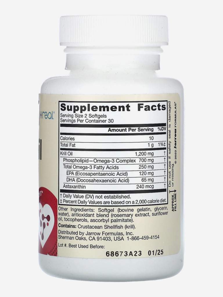 Масло криля 1200 мг Омега 3, Jarrow Formulas Krill Oil 60 softgels