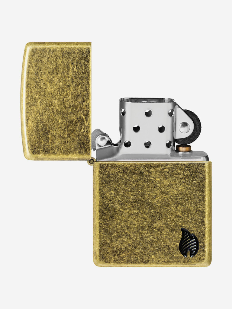 Зажигалка бензиновая ветроустойчивая Zippo Armor Пламя Flame Antique Brass