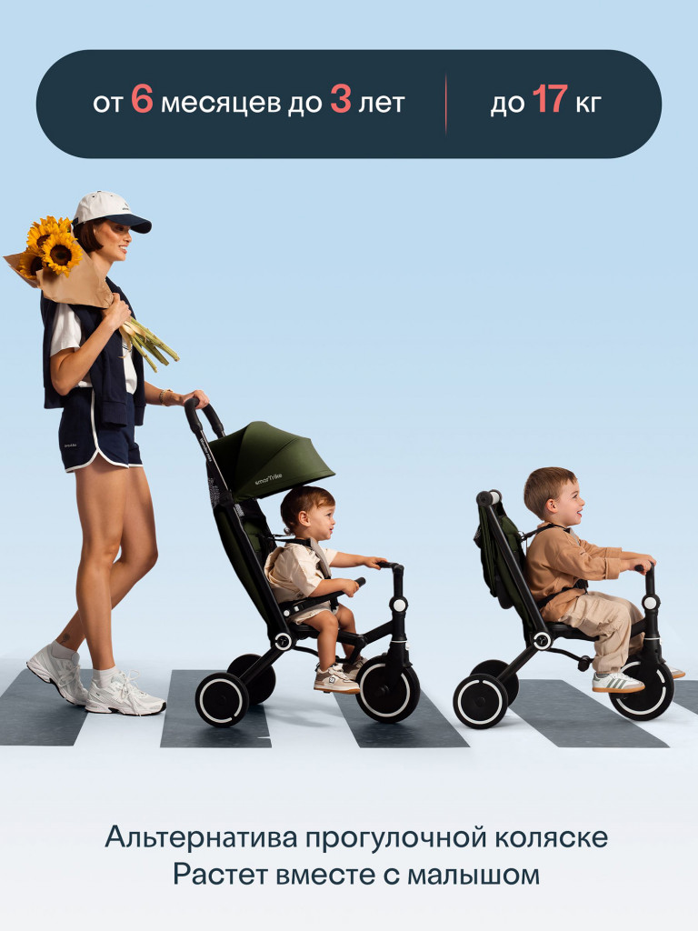 Велосипед детский трехколесный с ручкой SmarTrike Wonder Max Sage, складной, для путешествий