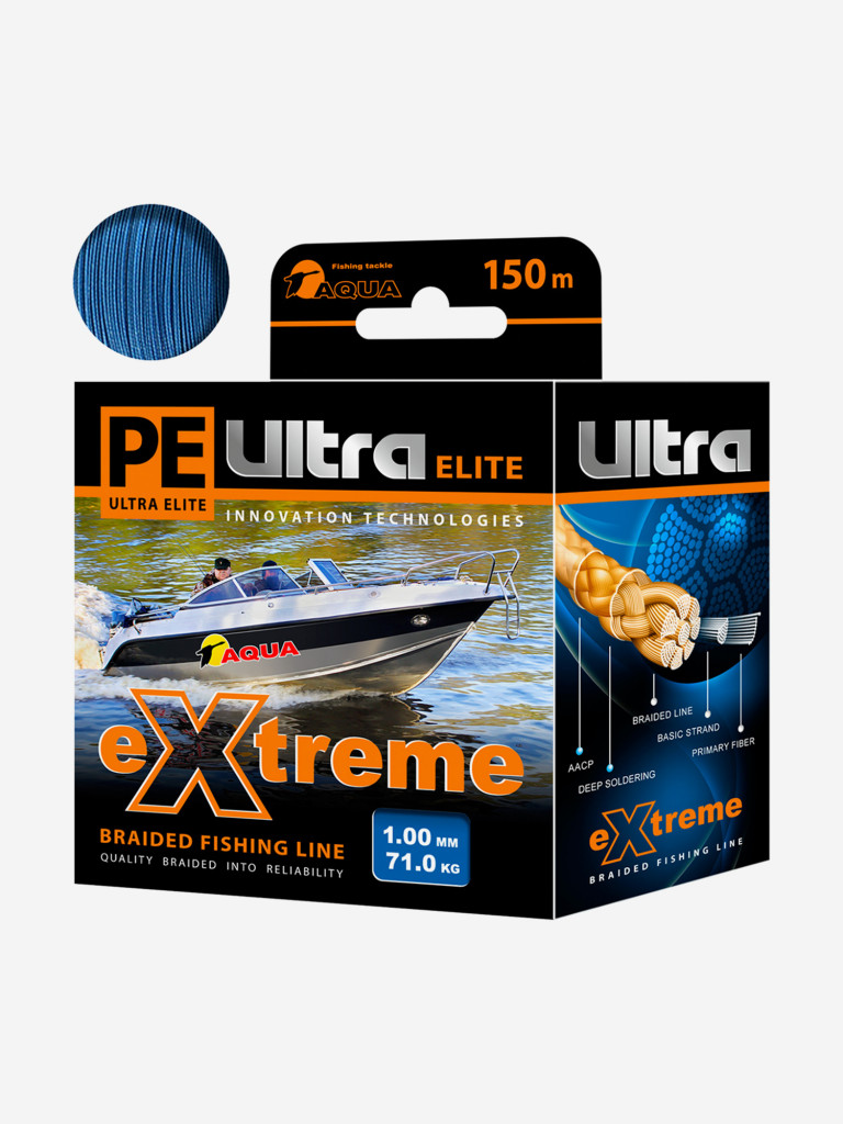 Плетеный шнур для рыбалки AQUA PE ULTRA EXTREME 1,00mm (цвет синий) 150m