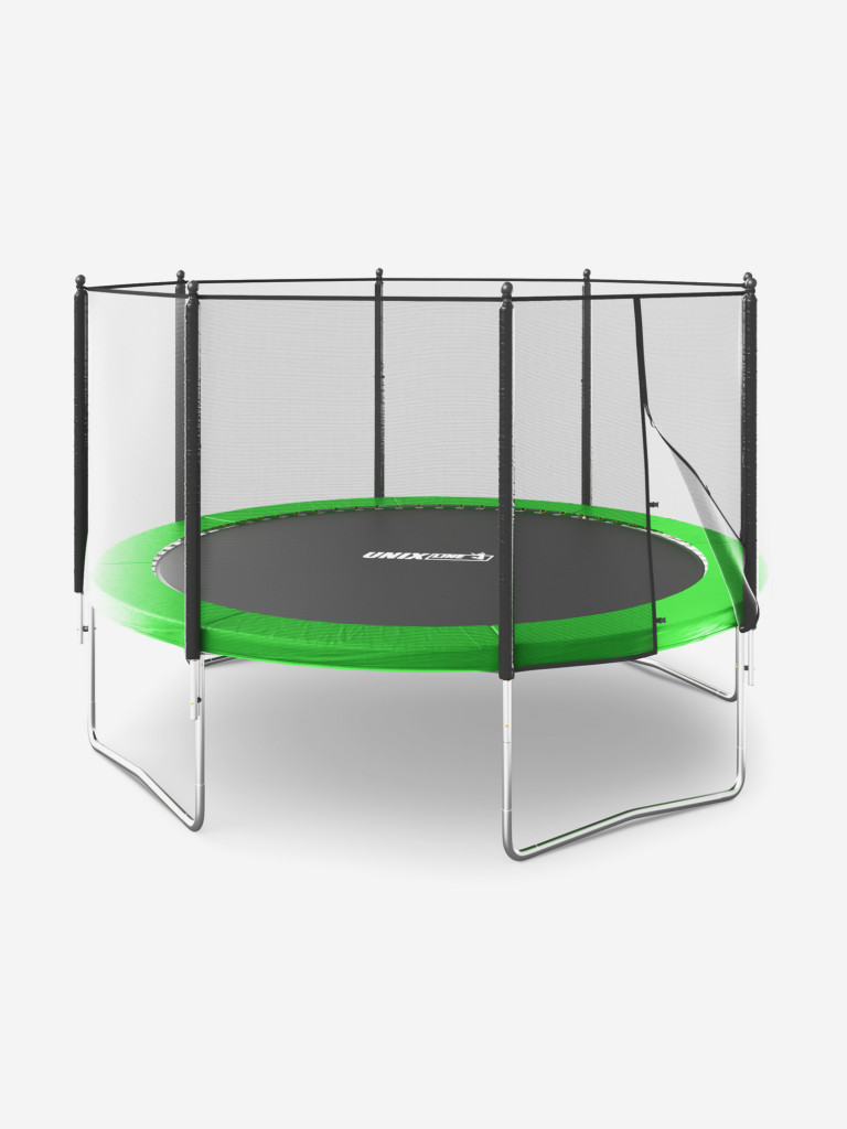 Батут каркасный UNIX Line Simple 12 ft Green с внешней защитной сеткой, общий диаметр 366 см, до 150 кг