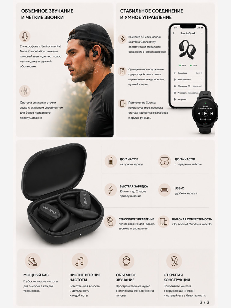 Беспроводные наушники SUUNTO Spark, черные