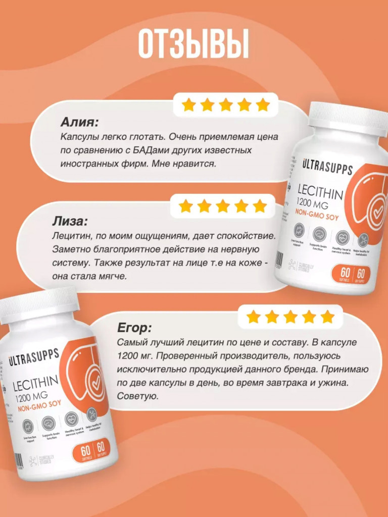 Соевый Лецитин UltraSupps, 1200мг 60 капсул