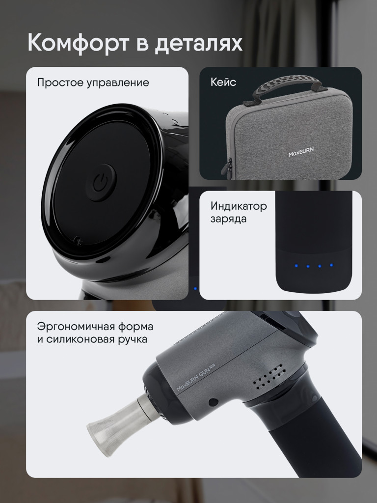 Массажер перкуссионный электрический для всего тела Ergonova MaxBurn GUN Pro антицеллюлитный