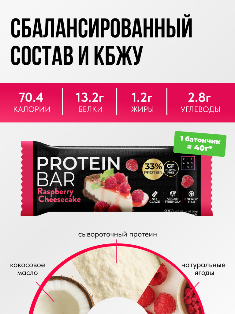 Протеиновые батончики без глазури 16шт Малиновый чизкейк, без сахара