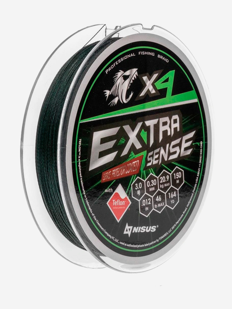Шнур плетеный для рыбалки Helios Extrasense X4 PE, 150м, 0,30мм, 20,9кг, зеленый