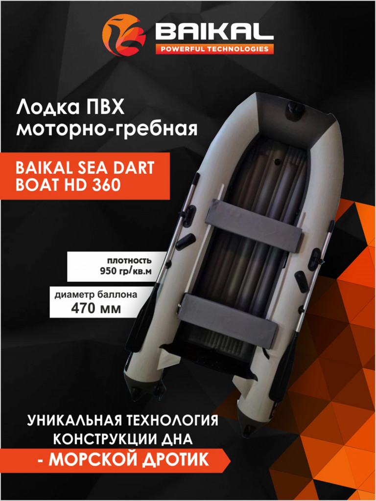 Лодка Байкал 360 ПВХ под мотор для рыбалки, для охоты, для отдыха, надувная