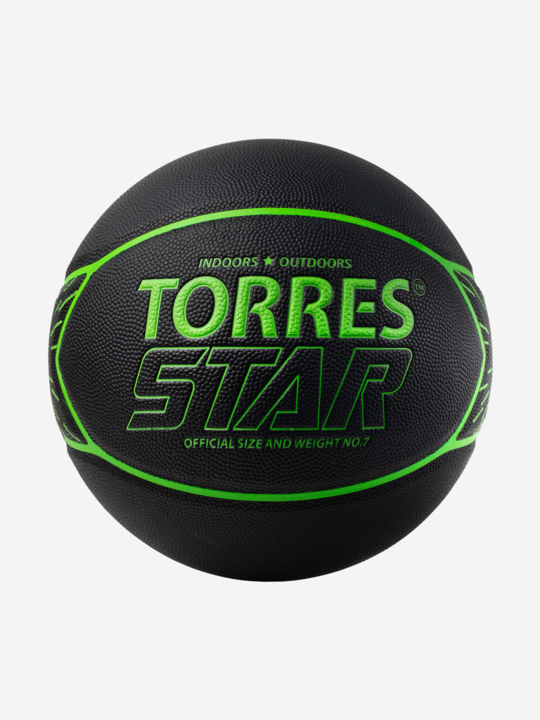Мяч баскетбольный TORRES Star, B323127, р.7, 7 панел.,ПУ-композит, нейлон. корд, бут.кам., черно-зел