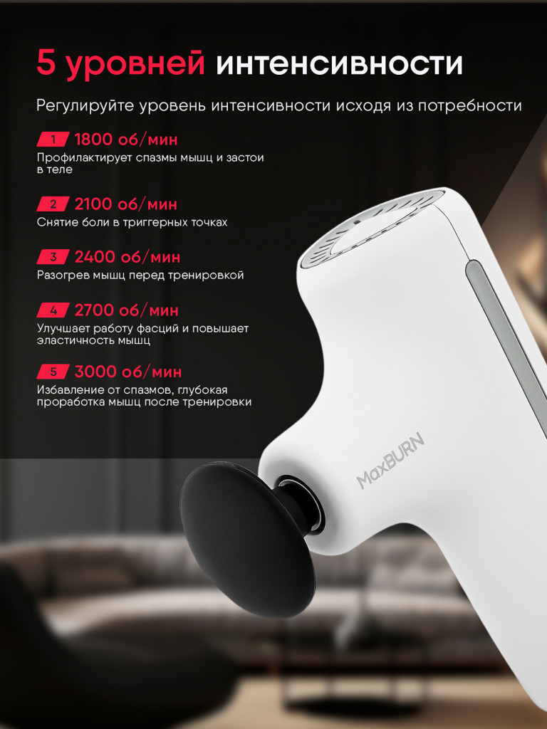 Перкуссионный массажер пистолет для тела Ergonova MaxBurn GUN mini электрический антицеллюлитный лимфодренажный