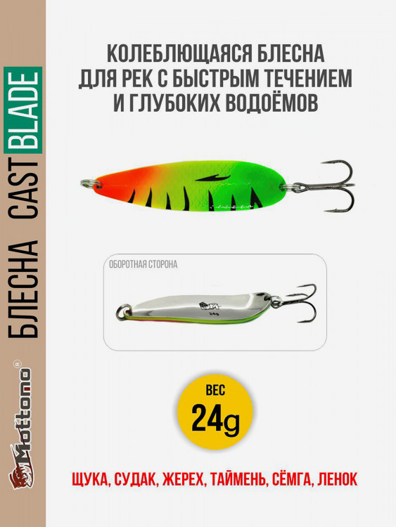 Блесна для рыбалки колеблющаяся Mottomo Cast Blade 24g Fire Perch для спиннинга. Колебалка на щуку,судака,таймень