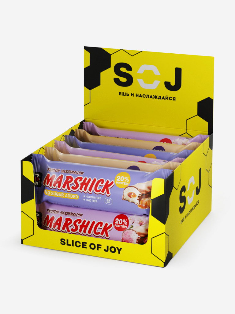 Протеиновые батончики SOJ MARSHMALLOW без сахара и глютена Ассорти 3 вкуса 30 г 26 шт