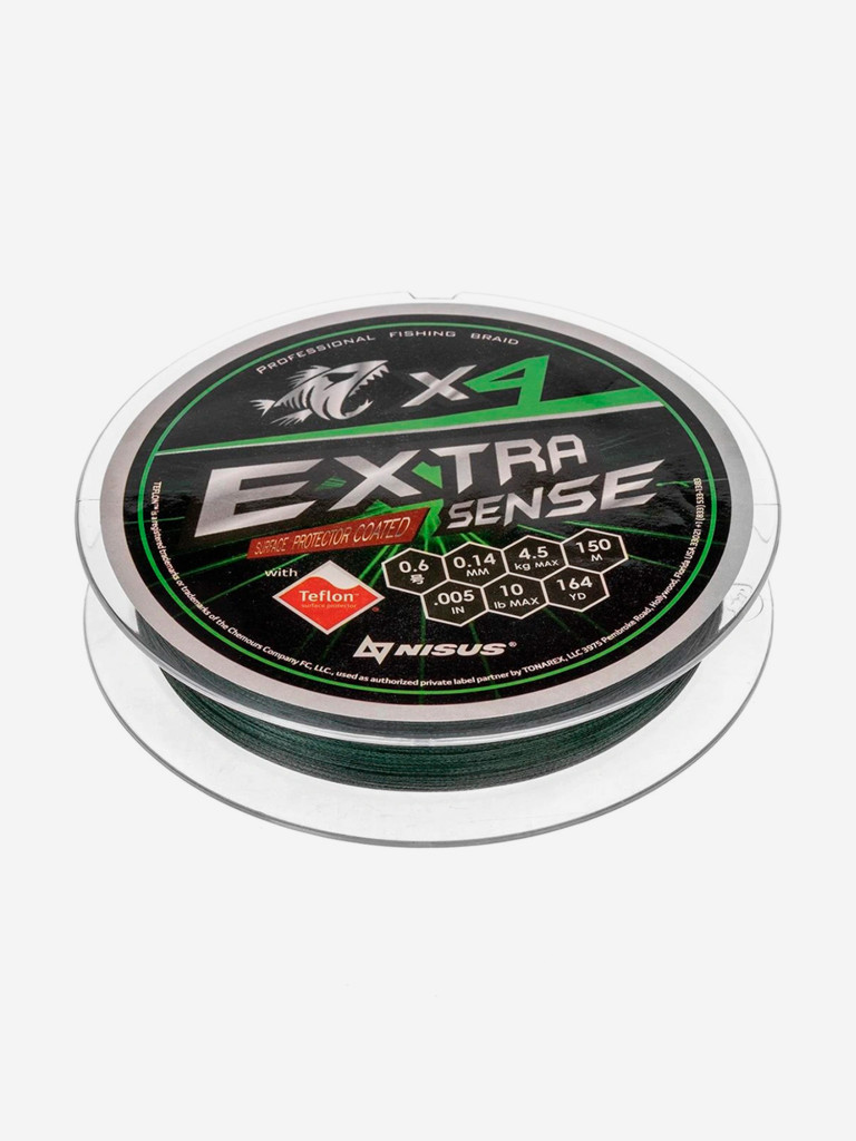 Шнур плетеный для рыбалки NISUS Extrasense X4 PE, 150м, 0,14мм, 4,5кг, зеленый