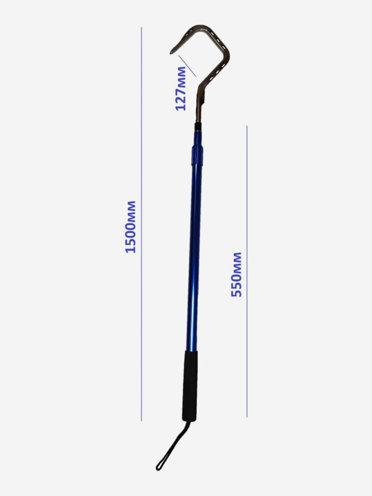 Багор BLUE MARLIN, голова 5" дюймов, из нержавеющей стали 304, раздвижной, с ручкой из морского алюминия, длина 55-150см
