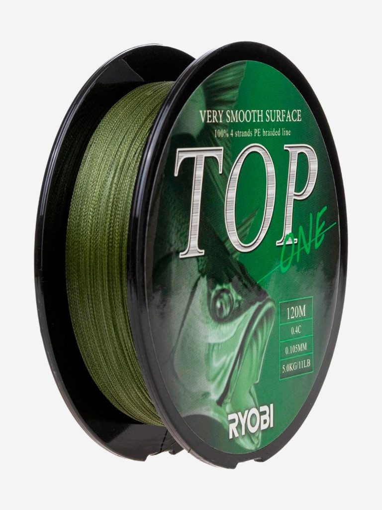 Шнур плетеный для рыбалки Ryobi TOP PE4X, 120м, 0,105мм, 5кг, темно-зеленый