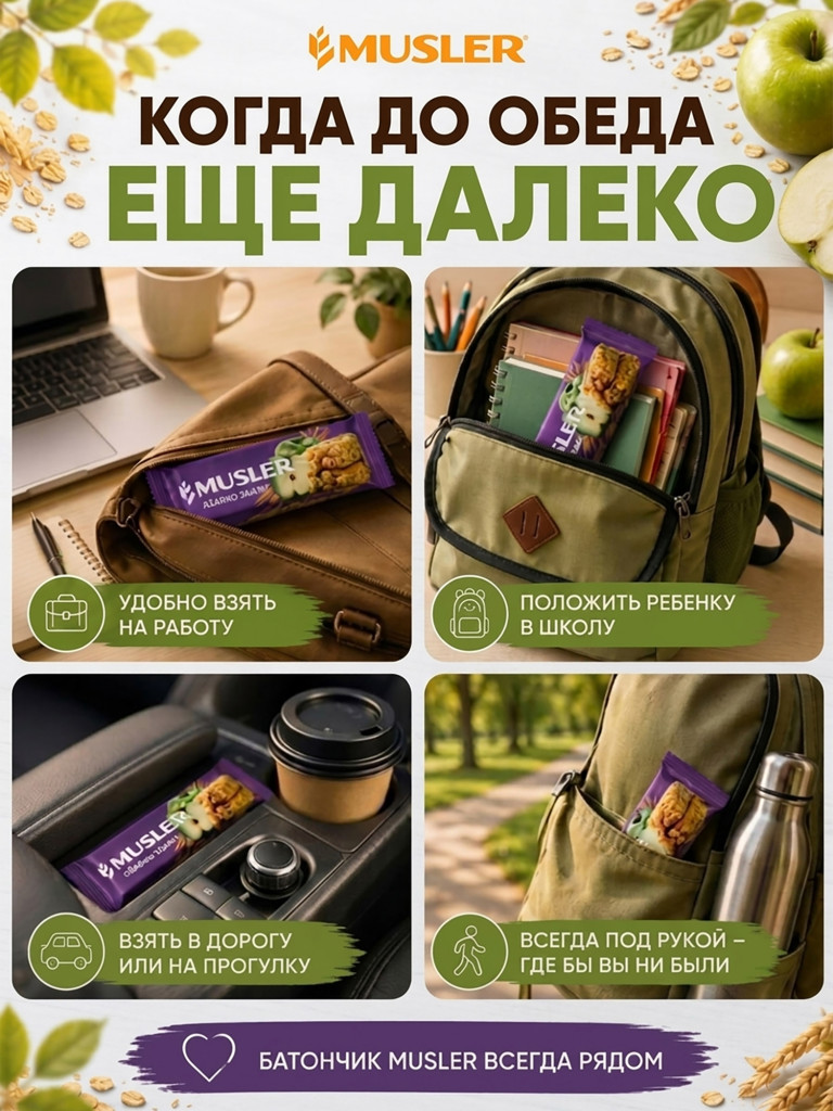 Батончики мюсли детские MUSLER Яблоко, 25 шт