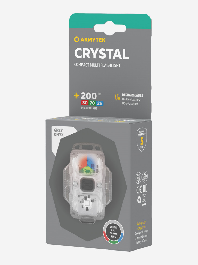 Фонарь налобный Armytek Crystal USB-C, 200 лм, белый, красный, зеленый, синий